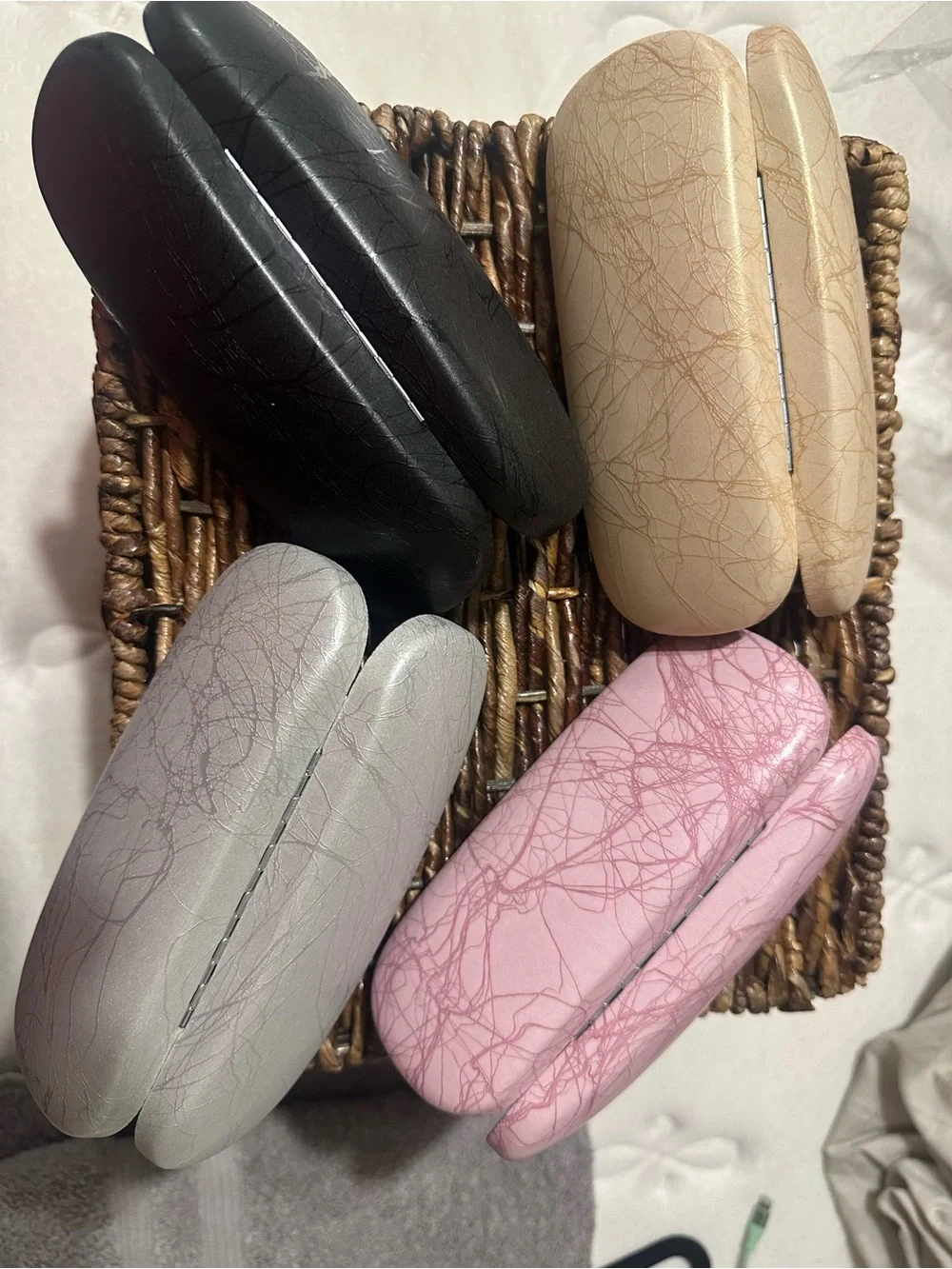Set of 4 Faux Leather Sunglass Cases - Black, Beige, Gray, Pink